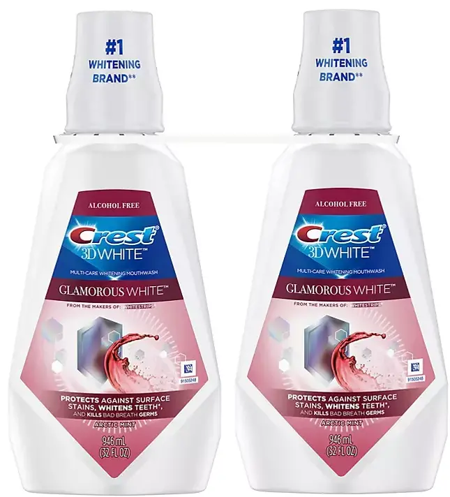 Crest 3D White Glamorous White Alcohol-Free Mouthwash – Arctic Mint, 32 Fl. Oz., 2-Pack 1