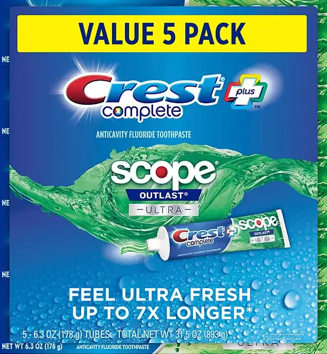 Crest Complete + Scope Outlast Ultra Toothpaste – 6.3 Oz., 5-Pack 1