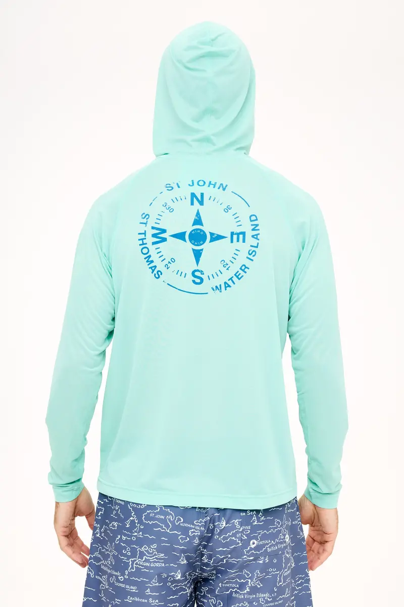 Eli Hoodie With Vi Compass Design – Upf 50 Top In Sea Foam 1