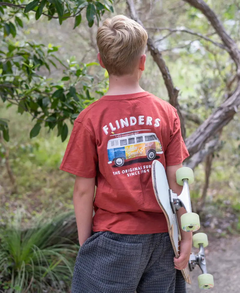 Flinders Stoked Kombi Kids T-Shirt In True Red 1