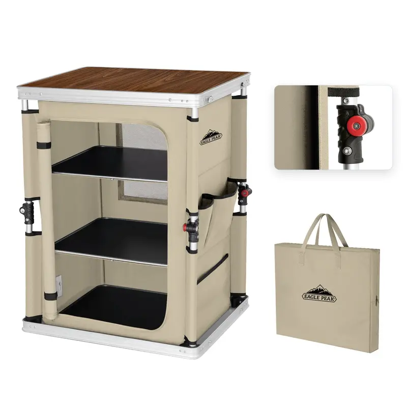 Foldable Camping Table With 3-Tier Organizer And Side Storage Pockets 1