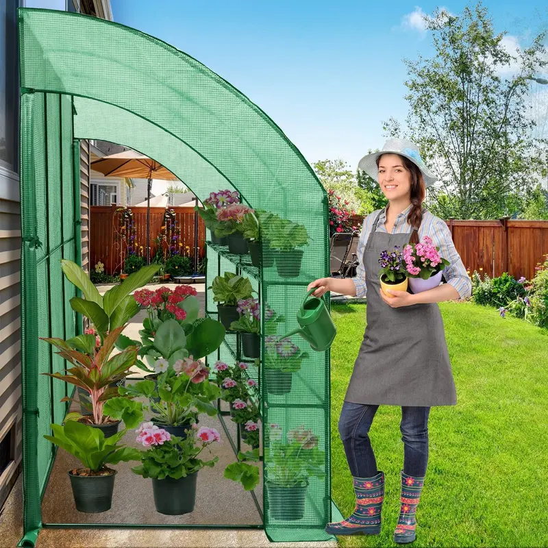 Freestanding Lean-To Walk-In Greenhouse – 9.9 Ft L X 4.9 Ft W X 7.1 Ft H With Built-In Shelf 1