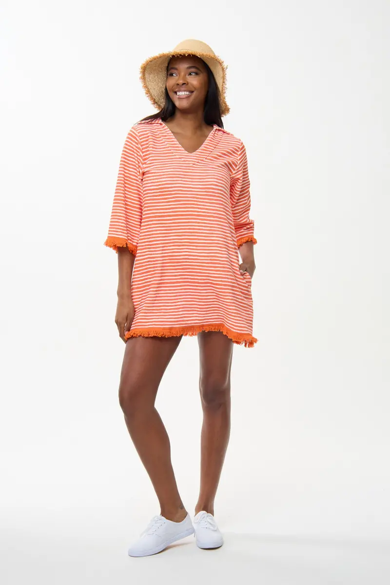 Fringe Terry Stripe Dress In Rum Punch 1