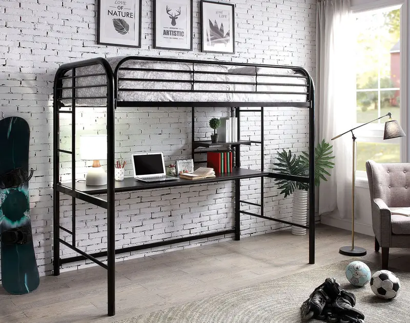 Furniture Of America Opal Iii Twin Loft Bunk Bed With Black Finish (Cm-Bk938Bk) 1