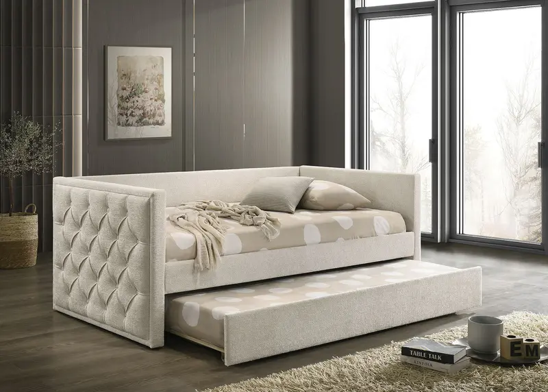 Furniture Of America Renzi Twin Daybed With Trundle – Navy Blue Upholstered 1