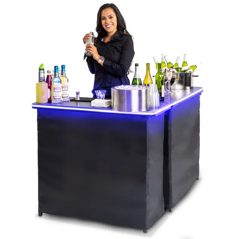 Gobar Double-Sized Portable Bar Table – Expandable Design With Multi-Color Led Lights 1