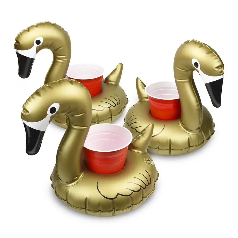 Gofloats Gold Swan Inflatable Drink Holder Collection (3-Pack) 1