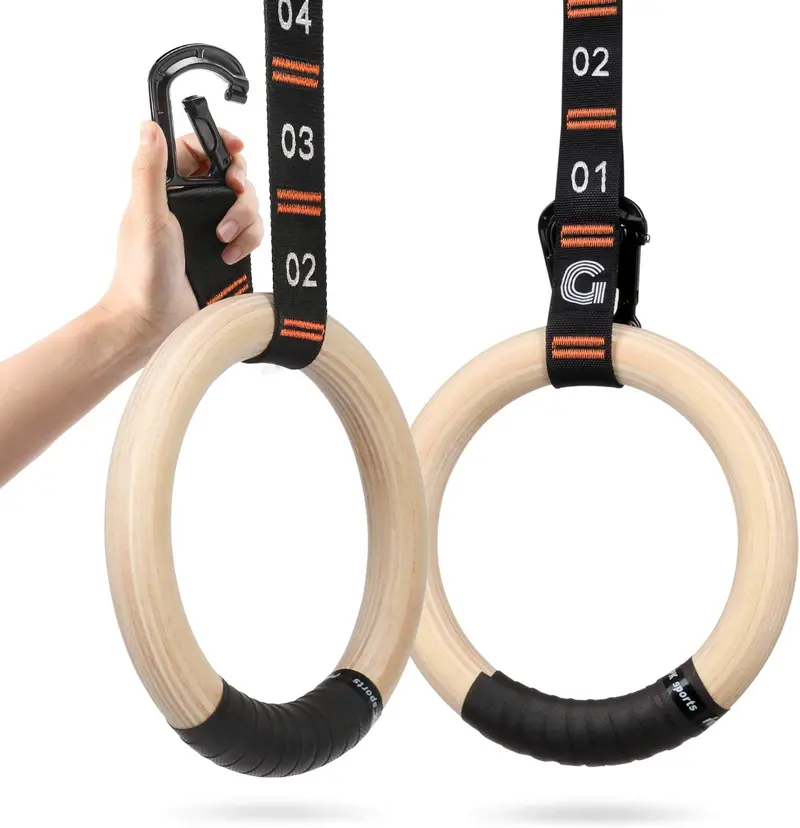 Gonex Wooden Gymnastic Rings With Adjustable Straps For Home Workouts 1