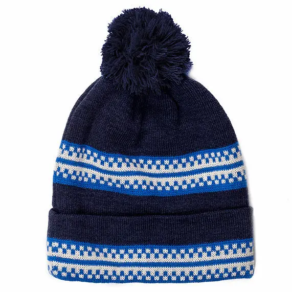 Goose Hummock Check Stripe Cuff Beanie With Pom – Lightweight Knit Hat 1