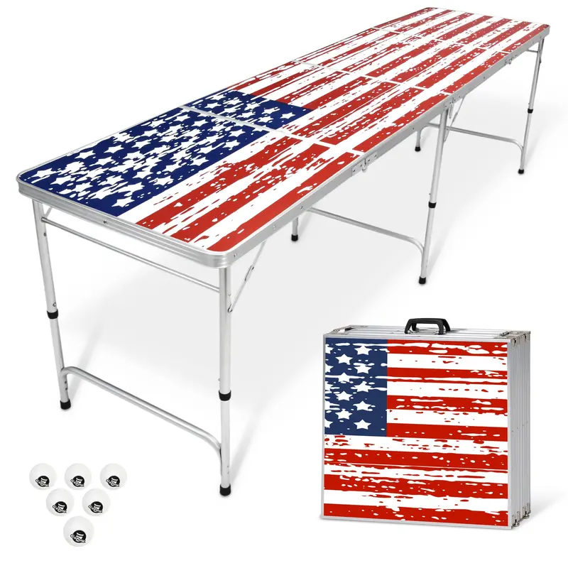 Gopong 8' American Flag Beer Pong Table – Patriotic Outdoor Setup 1