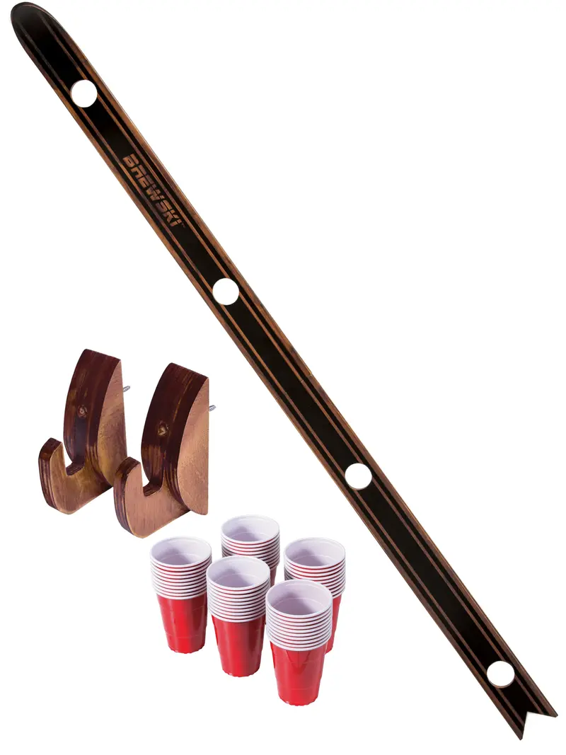 Gopong Brewski Beer-Themed Shot Ski – Handcrafted Rustic Brown Finish 1