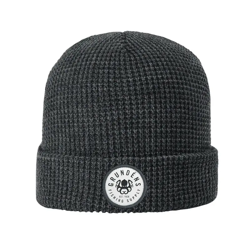 Grundens Kracken Waffle-Knit Beanie – Heather Charcoal 1