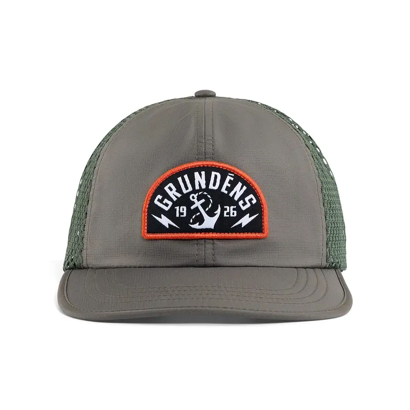 Grundens Stowaway Packable Trucker Hat – Olive Colorway 1