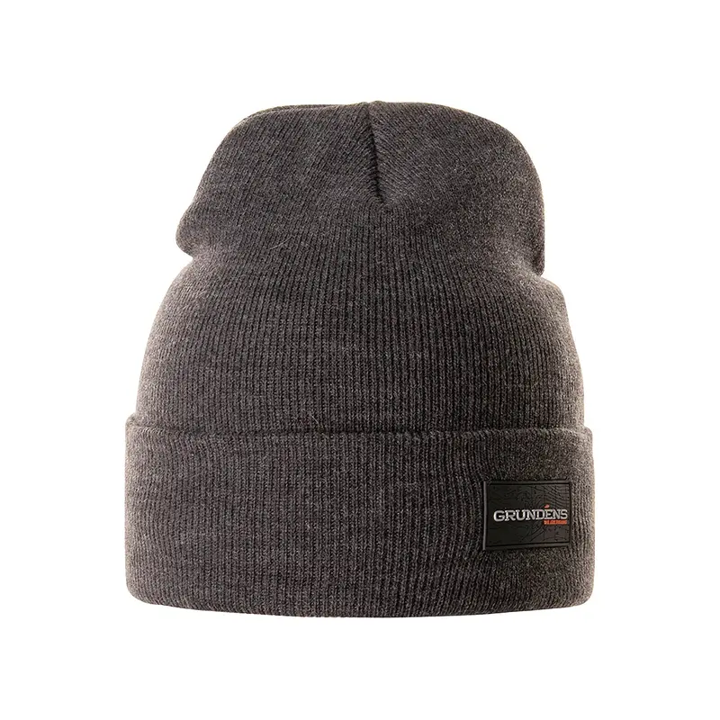 Grundens Watchhouse Beanie – Black Heather With Logo 1