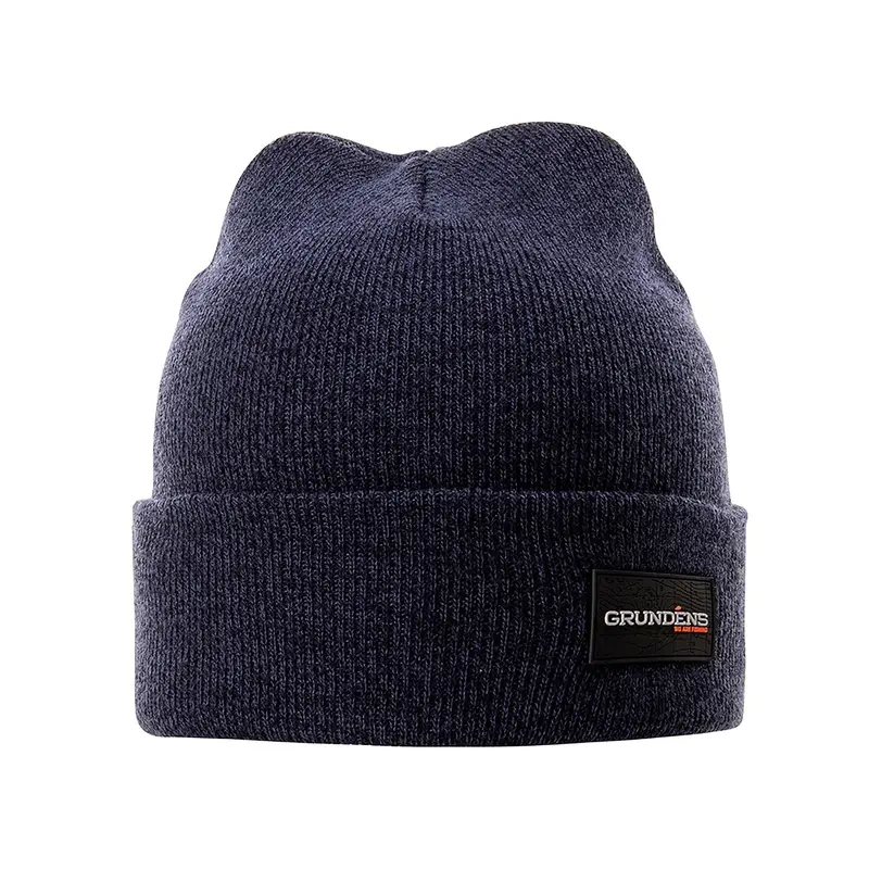 Grundens Watchhouse Beanie – Navy Heather With Logo 1