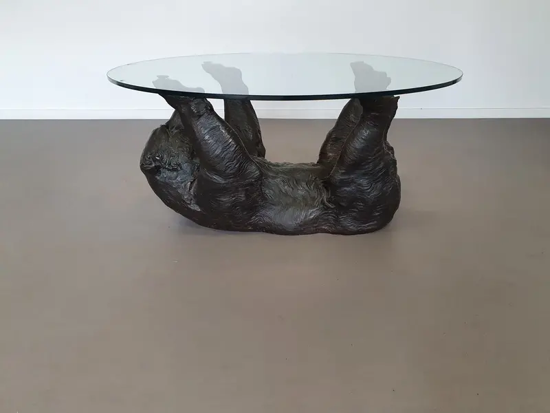 Handcrafted Bronze Bear Sculpture Coffee Table Base 1