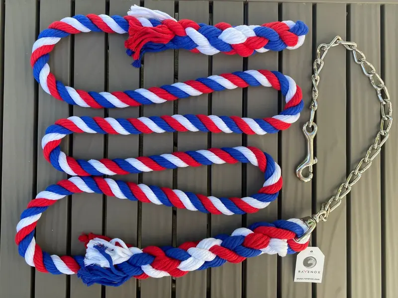 Handmade Cotton Horse Lead Rope With Nickel Chain – Equestrian Accessory 1