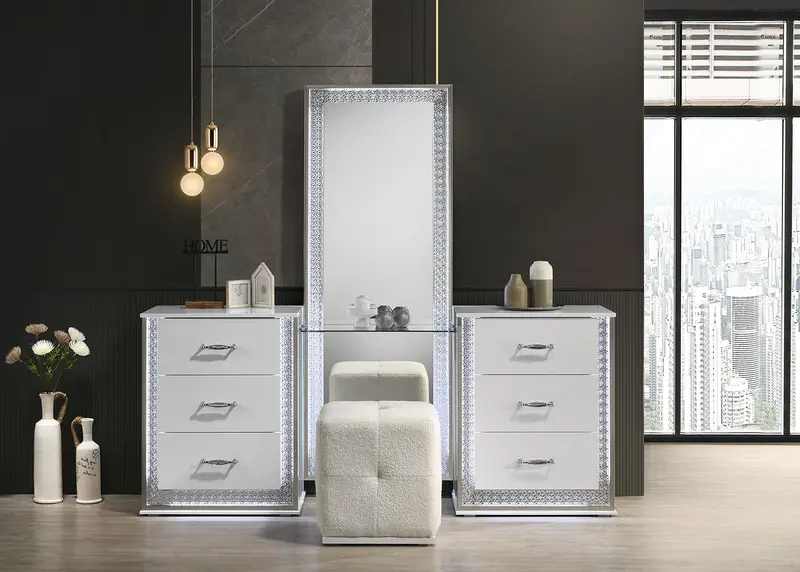 Hazeline Vanity Set Featuring Stool – White Finish By Furniture Of America (Fm72010Wh-V-Set) 1
