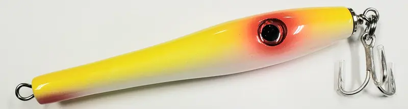 Hil Popper Topwater Plug – 3.75", White With Yellow Bucktail (3/4–1 Oz) 1