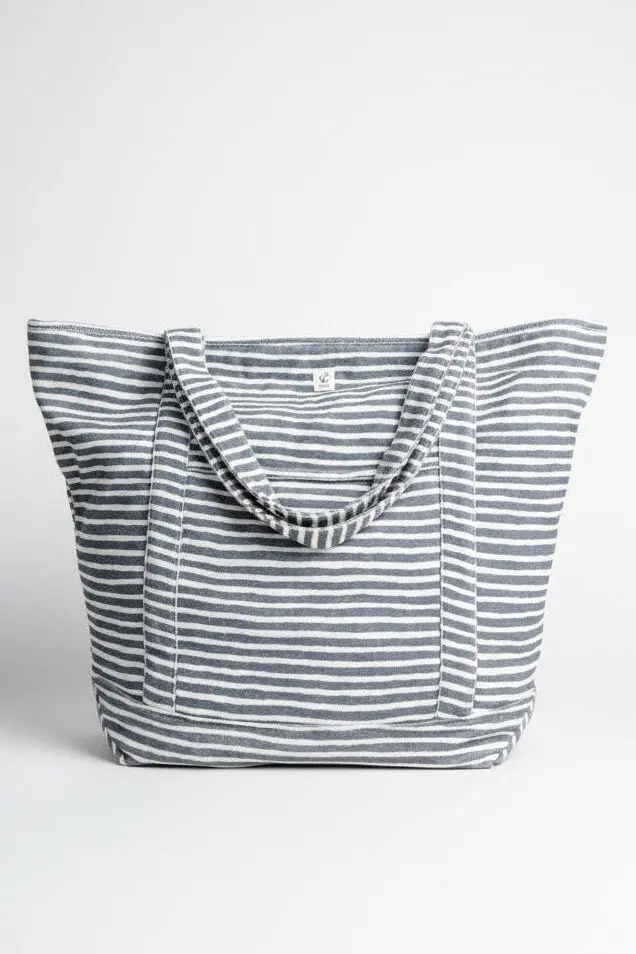 Indigo Chalk Stripe Terry Beach Bag 1