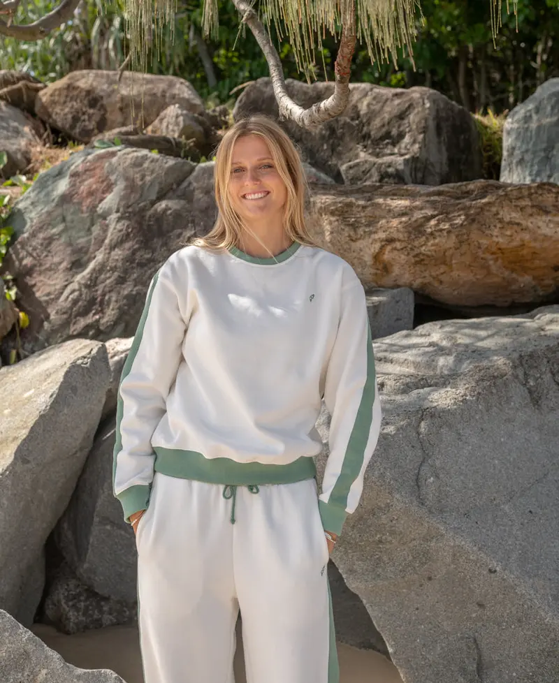 Koby Ringer Sweatshirt – Off-White & Surf Green 1