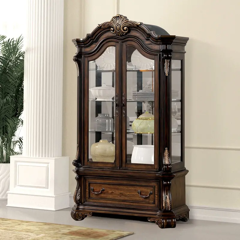 Leovanni Glass-Front Curio Cabinet – Furniture Of America (Fm31003Db-Cr-Set) 1