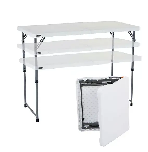 Lifetime 4-Foot Adjustable Fold-In-Half Light Commercial Table – White Granite 1