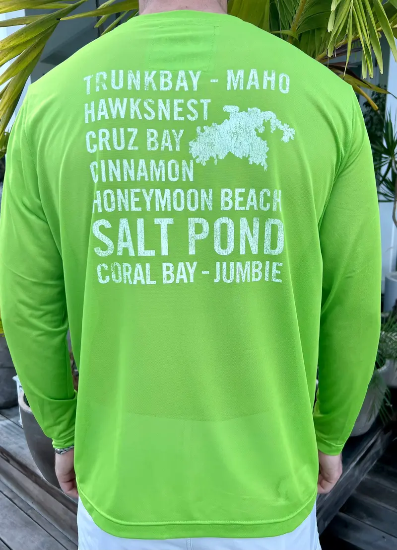Lime Zest St. John Island & Beach Names Upf 50 Shirt – Vibrant Coastal Map Print 1
