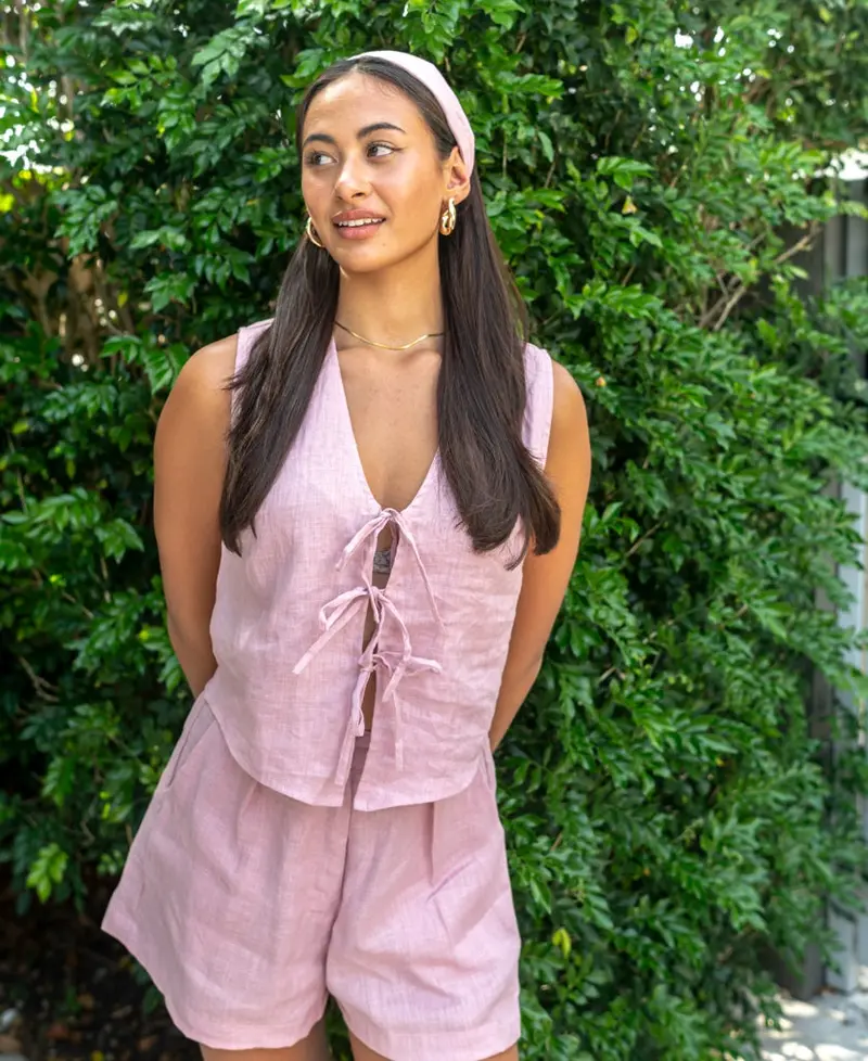 Linen Rennie Vest In Blush 1