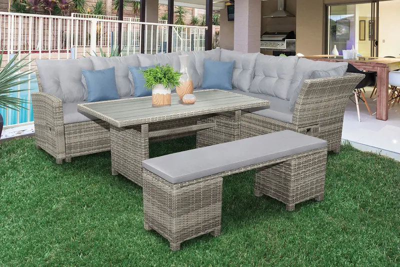 Malia 6-Piece Patio Dining Set With Bench – Outdoor Table & Seating (Gm-1001-6Pc) 1