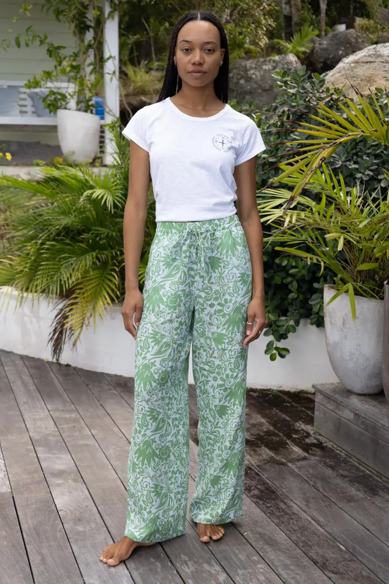 Mallorca Linen Pants – Basil Paisley Print 1