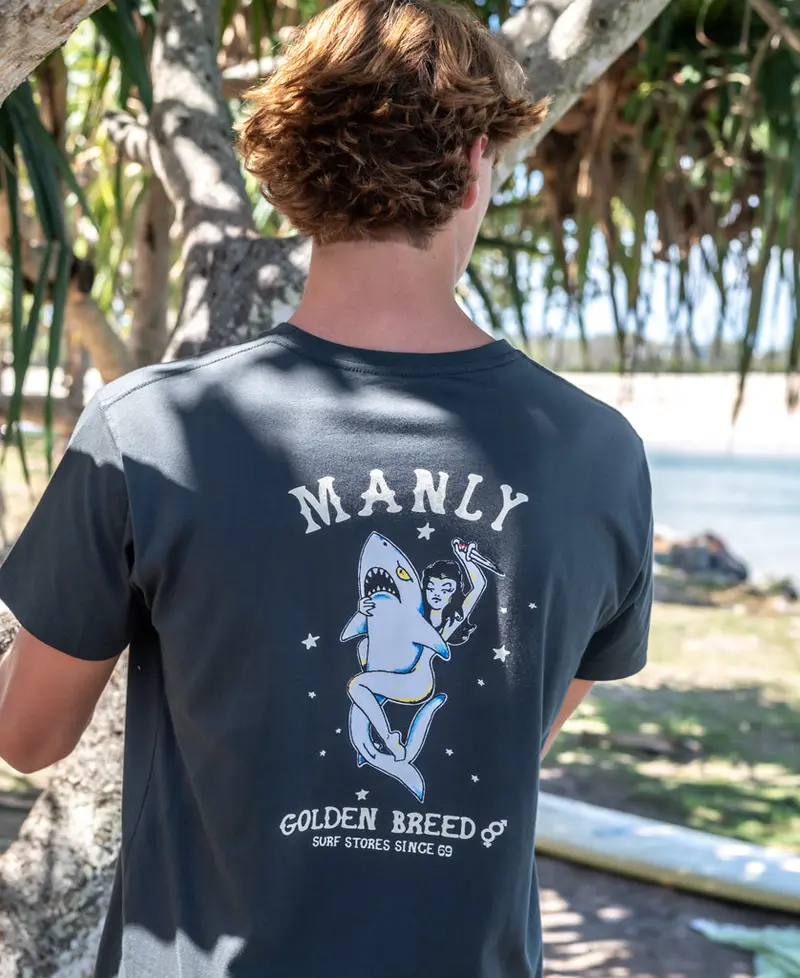 Manly Shark Girl Tee – Distressed Black 1