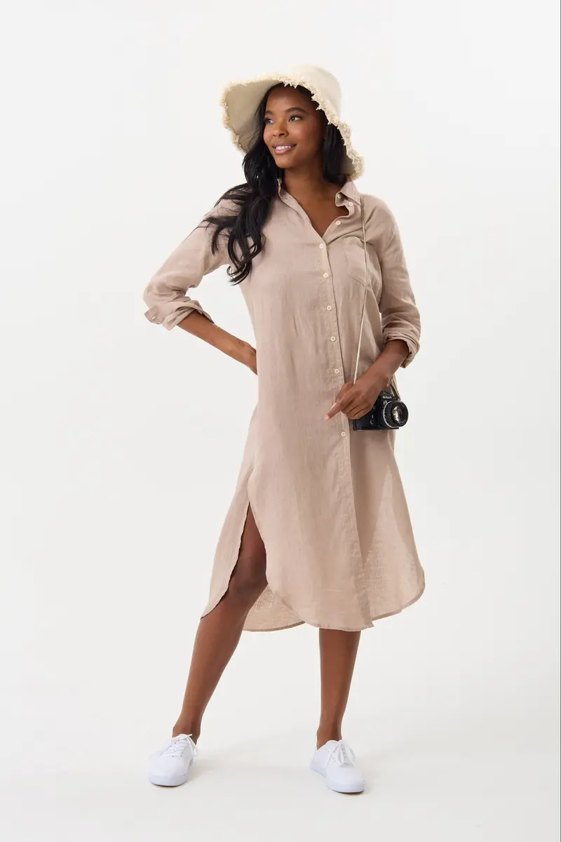 Maxi Shirtdress In Solid Taupe 1