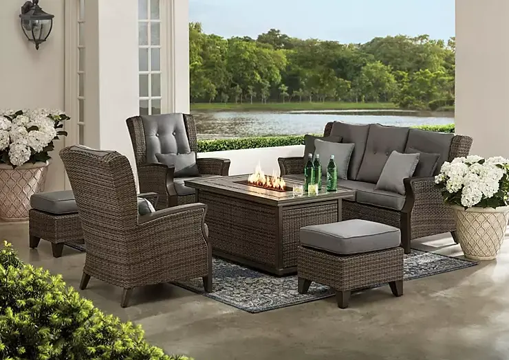 Member'S Mark Newcastle 6-Piece Deep-Seating Patio Set With Smoke-Effect Fire Pit 1