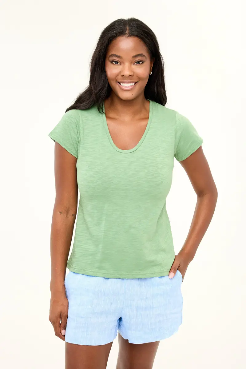Michelle V-Neck Tee In Basil Green 1