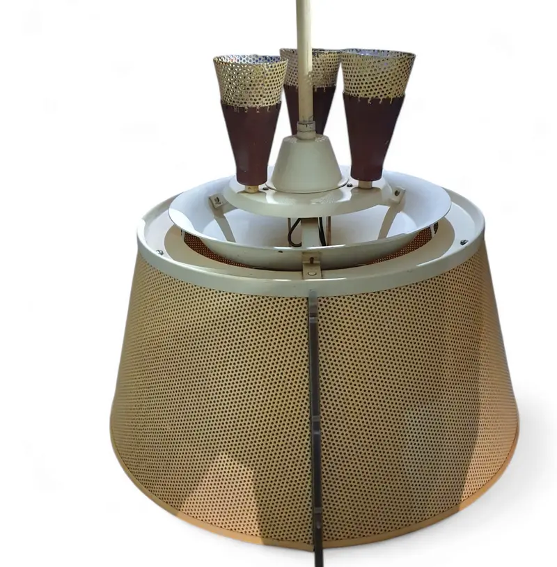 Mid-Century Perforated Steel Pendant Lamp, 1950S Industrial Design 1