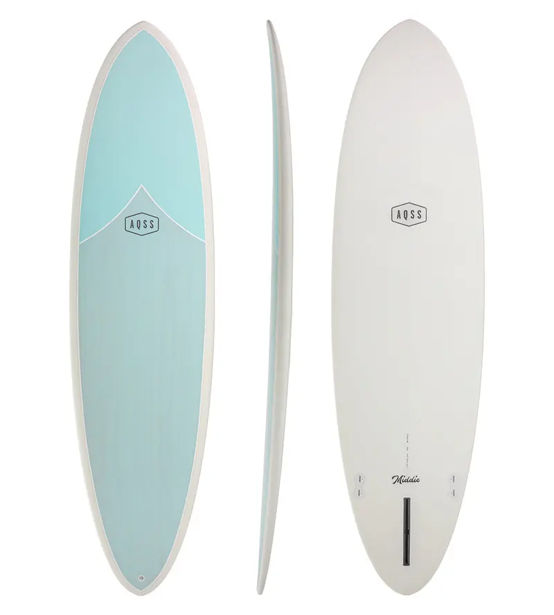 Middie Midlength Surfboard In Blue And White Design 1