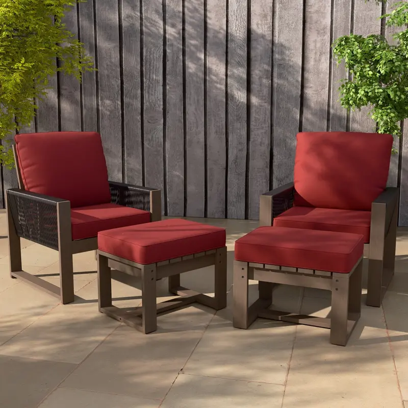 Natural Cedar 4-Piece Outdoor Furniture Set With Chairs And Ottomans 2