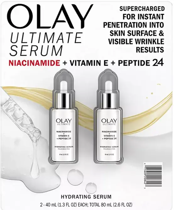 Olay Ultimate Niacinamide + Vitamin E + Peptide 24 Hydrating Serum (1.3 Fl Oz, 2-Pack) 1