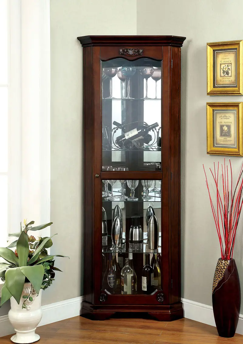 Ortley Glass-Front Curio Cabinet By Furniture Of America (Cm-Cr133) 1
