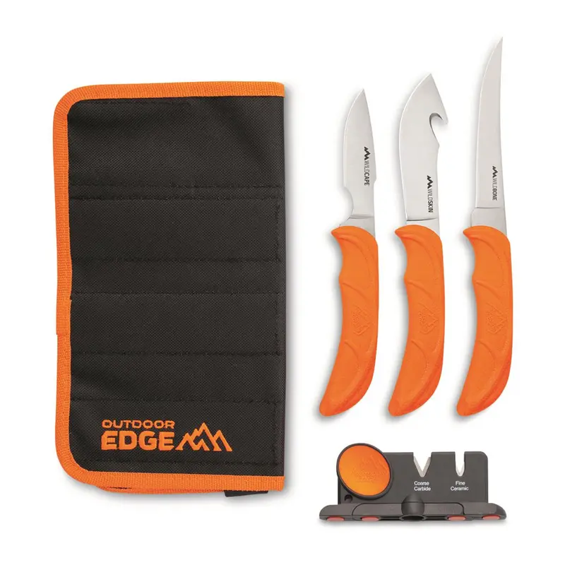 Outdoor Edge Wildlite Knife Set With Sharpener And Carry Roll 1