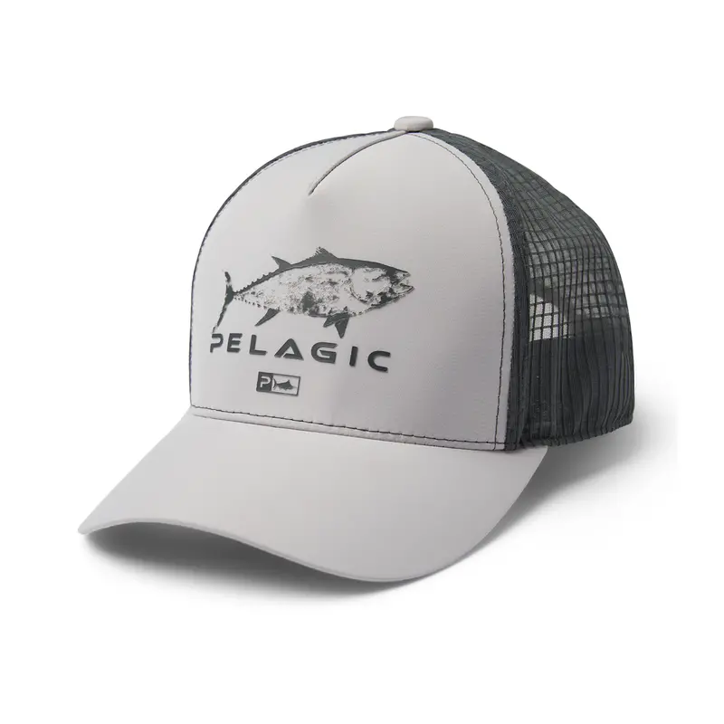Pelagic Echo Gyotaku Performance Trucker Hat – Light Grey 1