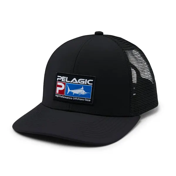 Pelagic Flybridge Deluxe Trucker Hat – Sleek Black Embroidered Cap 1