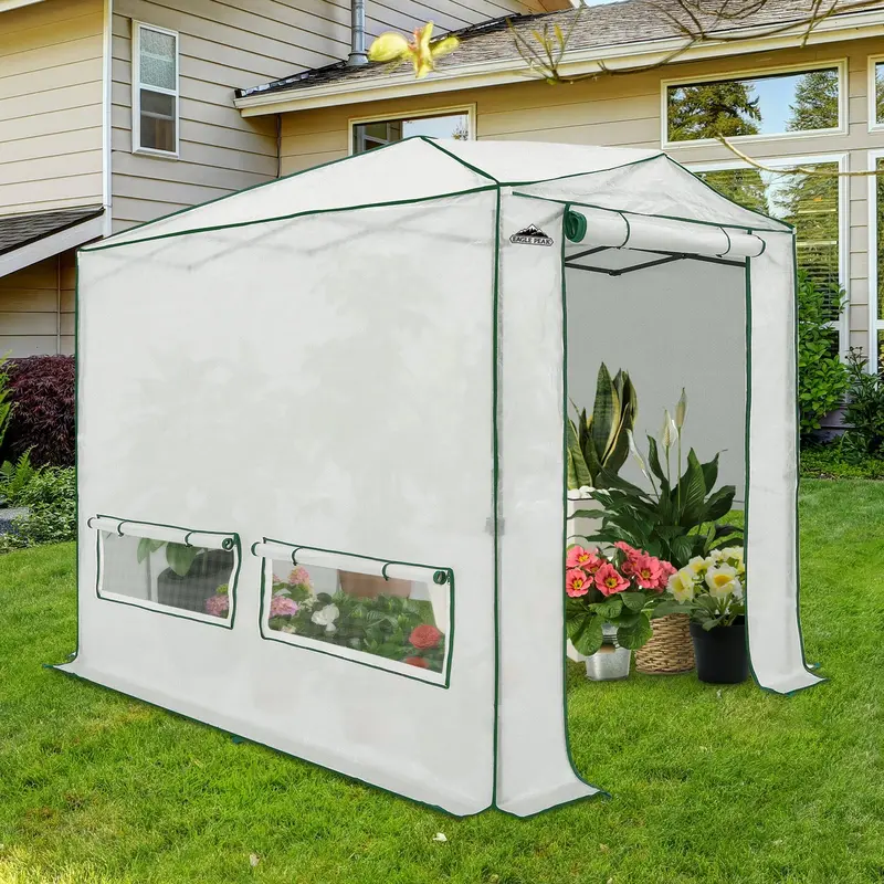 Portable Walk-In Greenhouse – 8X6 Ft Or 12X8 Ft Pe Woven Roof, Matte White Frame 1