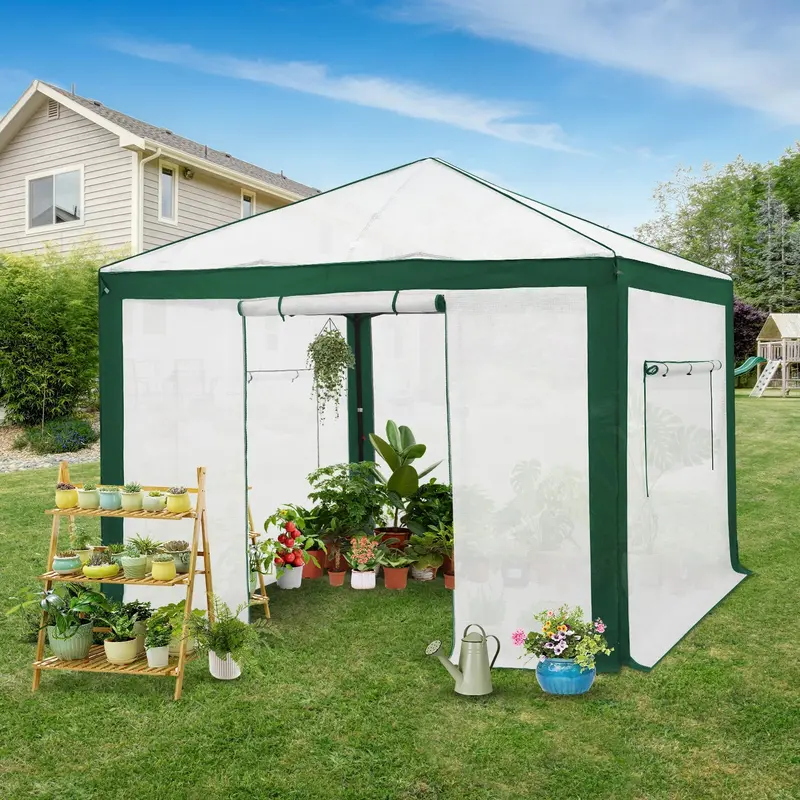 Portable Walk-In Greenhouse – Multiple Sizes (6×4 Ft, 8×6 Ft, 10×10 Ft), Dual-Tone Polyester-Reinforced Design 6