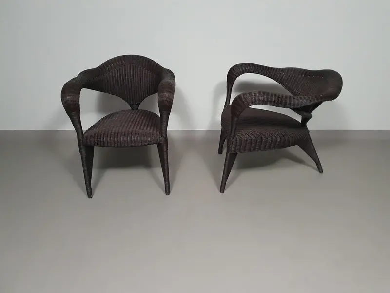 Postmodern Rattan Chair Set — 1980S Design 1