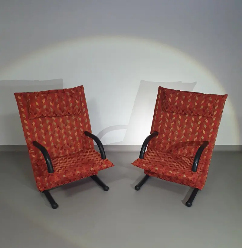 Postmodern T-Line Armchairs – Pair With Bold Geometric Silhouette 1