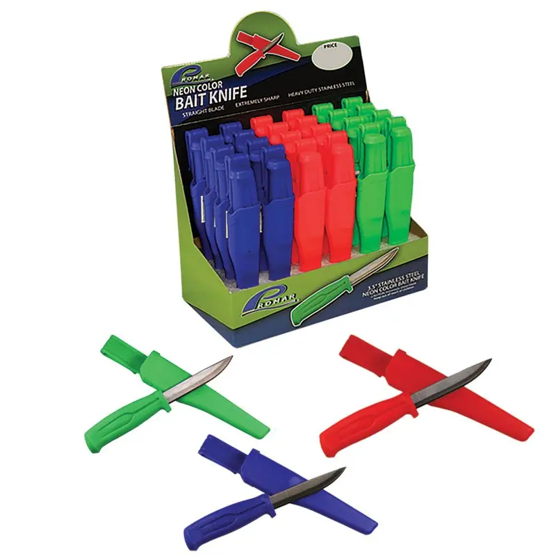 Promar Stainless Steel Bait Knife – 3.5-Inch Neon-Handle Blade With Sheath 1