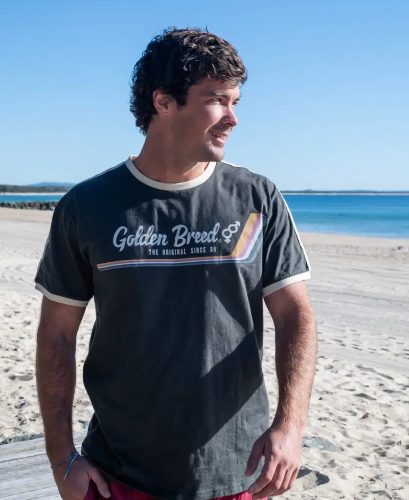 Retro Ringer T-Shirt In Washed Black 1
