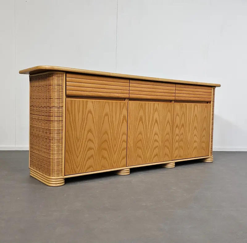 Roberti Rattan Sideboard — Bamboo & Woven Rattan Cabinet, Italian Studio Craft, 1970S 1